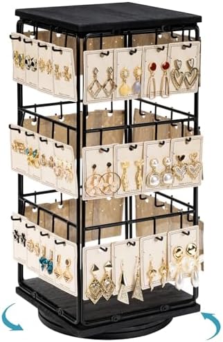 360 Rotating Earring Display Stands for Selling, Earring Rack Display Holder Stand, Jewelry Display for Vendors Selling Earring Cards, Necklaces, Bracelets, Hair Accessories (48 Hooks)