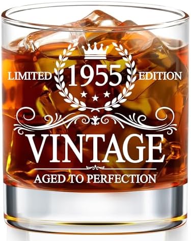 70th Birthday Gifts For Men - 70th Birthday Decorations - Gifts For 70 Year Old Man - 1955 Birthday Gifts - 70th Birthday Whiskey Glasses - Gift For 70th Birthday - 1955 Vintage Whiskey Glass