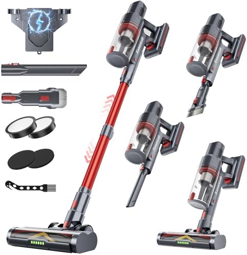 Cordless Vacuum Cleaner, 75Mins/48KPa/580W Self-Standing Vacuum Cleaners for Home, with Anti-Static&Anti-Tangle Brush, LED Touch Screen, Stick Vacuum for Carpets, Pet Hair, Hardwood Floors