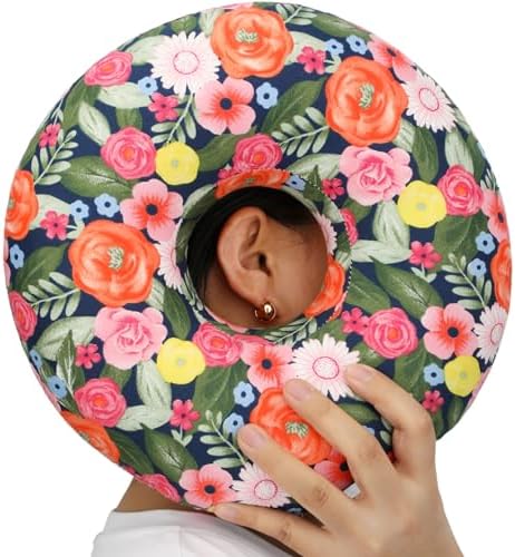 Piercing Pillow Ear Pillows Donut with Hole for Ear Pain CNH Piercing Pain Relief Sleeping Pressure Sore Side Sleepers Ear Guard Protector, Cute Flower