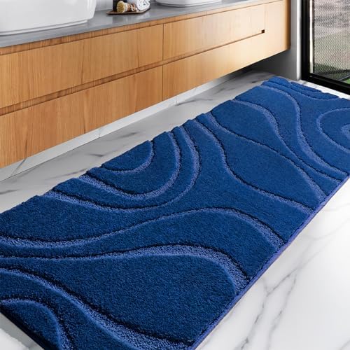 DEXDE Bathroom Rugs 24 x 72 Inch,Extra Long Bathroom Rug Runner Non-Slip Machine Washable Bath Mats Rug Navy Blue Soft Carpets for Bedroom Shower