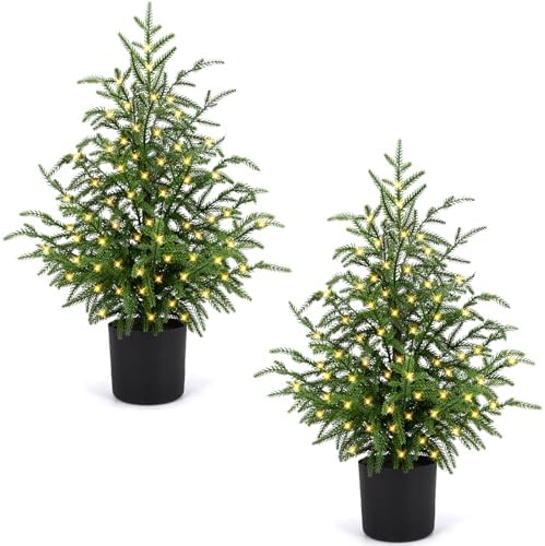 2FT Pre-Lit Artificial Norfolk Pine Christmas Tree – Tabletop Faux Tree with 50 LED Lights & 8-Function Battery Box, Pre-Assembled Holiday Decor for Home or Office (2)