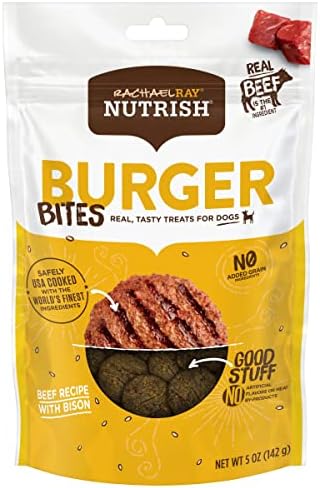 Rachael Ray Nutrish Burger Bites Real Meat Dog Treats, Beef Burger with Bison Recipe, 5 Ounces (Pack of 5), Grain Free