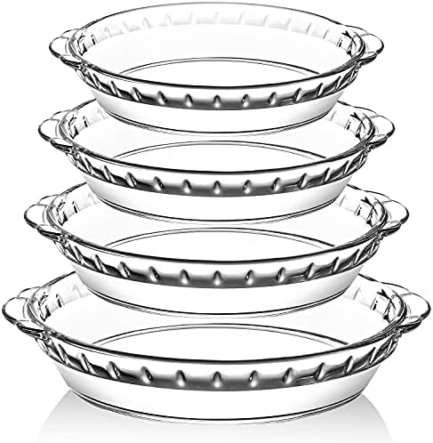 4 Packs Glass Pie Plates, MCIRCO Deep Pie Pans Set (7"/8"/9"/10"), Pie Baking Dishes with Handles for Baking and Serving, Clear
