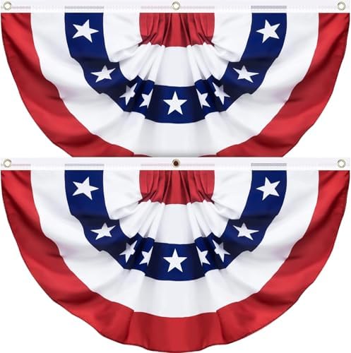 2 Pack USA Pleated Fan Flag, Large Size 3 X 6 Feet American US Bunting Patriotic Half Fan Banner Flag Decoration, 4th of July Memorial Day Independence Day Fourth July Outdoor Decor