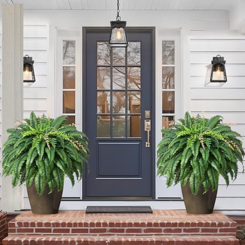 49” Artificial Ferns for Outdoors Planter, 128 Leaves per Fern, Set of 2, Large Lush Fake Boston Ferns Hanging Plants, UV Resistant Faux Greenery for Porch Patio Garden Home Decor Indoor Outdoor