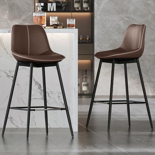 VASAGLE Bar Stools Set of 2, Bar Height Bar Stools with Back, Ergonomic Backrest, Synthetic Leather, Metal Legs, 28.7-Inch Tall Barstools for Kitchen Island Home Bar, Easy Assembly, Chestnut Brown