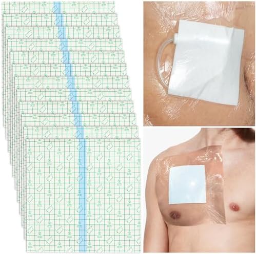 Hemodialysis Peritoneal Dialysis Large Waterproof Catheter Shower Cover, Bandage Protector for Port Picc Line Chest Access, Chemo Ports & Wound | Non Adhesive Dressing (9"x9" Pack of 25)