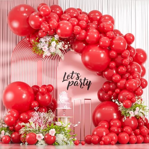 114pcs Red Balloons Different Sizes, 18 12 10 5 inch Red Latex Balloons Garland Arch Kit for Graduation Birthday Wedding Valentine's Day Christmas Party Decor