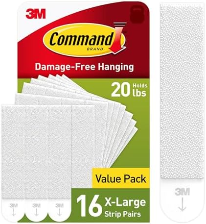 Command 20 lb XL Heavyweight Picture Hanging Strips 16 Pairs (32 Command Strips), Damage Free Hanging Picture Hangers, Heavy Duty Wall Hanging Strips for Home Decor, White Adhesive Strips