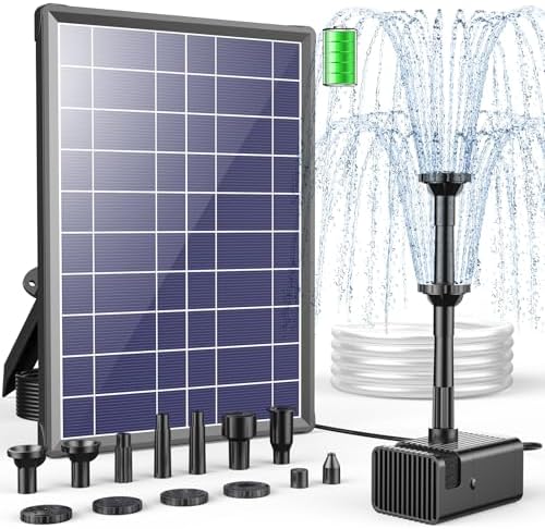Antfraer Solar Fountain Pump Built-in 3000mAh Battery, 8W Solar Powered Bird Bath Fountain, Solar Water Pump for Bird Bath with Dry-Run Protection & 8 Nozzles & Tubing for Bird Bath Pond Fish Tank