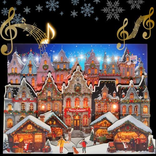 Christmas Cards for Kids, Musical Pop Up Cards with Music and Light, Pop up Musical Greeting Card for Christmas Holiday New Year