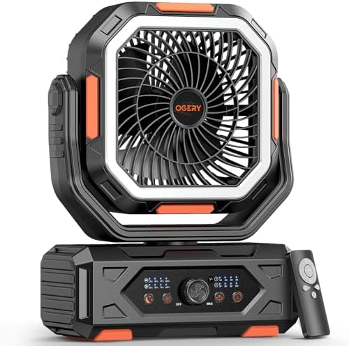 OGERY 2025 Upgraded Camping Fan, Portable Rechargeable Fan with 20000mAh Battery Powered, Stronger Wind, Stepless Speed Regulation, Fast Charging for Tent, Travel, Car, Outdoor Camping Essentials