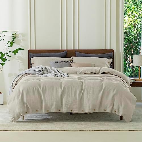 EVERLY 100% Pure Linen Duvet Cover Set Oversized King120X98Inch 3pcs (1 Duvet Cover,2 Pillowcases) Soft and Breathable for All Season with Coconut Button Closure, Suitable for Hot Sleepers-Linen
