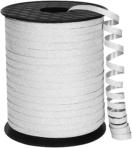 Silver Curling Ribbon, 500 Yard Glitter Silver, Shiny Metallic for Gift Wrapping, Balloons, Birthdays, Christmas