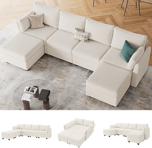 114.17" Modular Sectional Sofa, 6 Seat Modular Couch with Storage, Memory Foam, Convertible Sectional Couches for Living Room, U Shaped Comfy Modular Sofa with Chaise, Beige