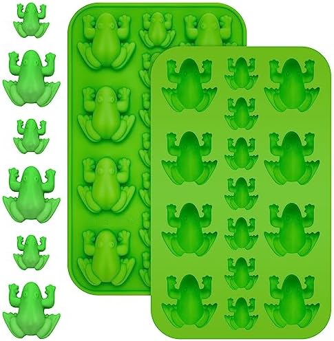 Tessco 2 Pcs Silicone Frog Chocolate Mold Halloween Candy Frog Shaped Mold Passover Jelly Ice Tray Fun 10 Gummy Animal Tray for Birthday Wizard Party Cake Decoration Kitchen Accessories (Green)