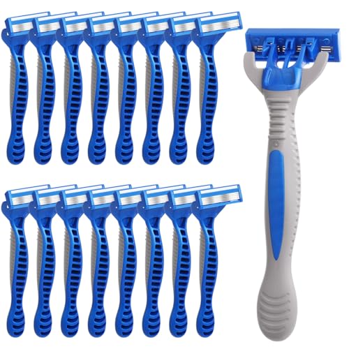 16 Pcs Disposable Razors for Men Bulk 5-blade Disposable Razors Men's Razor Comfort Head Long-blade Sensitive Skin Razor for Hotel Travel Spa Gift
