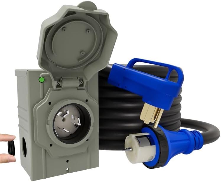 50AMP 15FT Generator Cord with Pre-Drilled Power Inlet Box, 125V/250V NEMA 14-50P to SS2-50R, STW 6/3+8/1 AWG Generator Cord and Twist Locking with Inlet Box, Waterproof Combo Kit, UL&ETL Listed