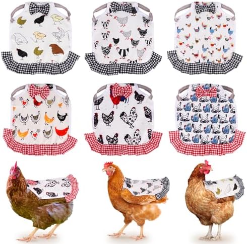 6Pcs Chicken Saddle for Hens, Chicken Aprons for Hens, Chicken Saddles Protector Poultry Hen Wing Back Protector with Elastic Strap Chicken Jacket Hens Saddles for Hen Feather Fixer Supplies
