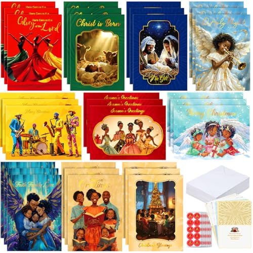 30 Sets African American Christmas Cards with Envelopes Black Religious African American Cards for Christmas Supplies(Stylish Style)