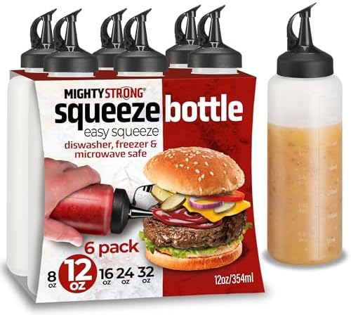 6 Pack Condiment Squeeze Bottles 12 Oz –Easy Pour Sauce Bottles With Leak Proof Snap Cap, Plastic Squeeze Bottles For Sauces, Condiment Bottles, Condiment Containers, clear, SP011
