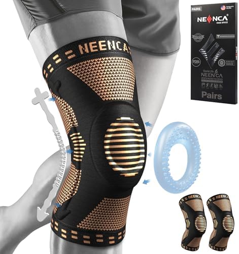 NEENCA 2 Pack Knee Braces for Knee Pain, Compression Knee Sleeves with Patella Gel Pad & Side Stabilizers, Knee Support for Men Women, Meniscus Tear, Arthritis, Joint Pain, ACL,PCL,MCL,Runner, Workout