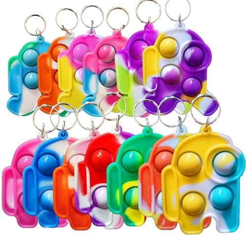 30 Packs Kids Christmas Valentine Party Favors and Classroom Students Gifts, Push Fidget Bubble Fidget Sensory Bulk Mini Pop Keychain,Boys Girls Holiday Camp Small Rainbow Activities Prizes