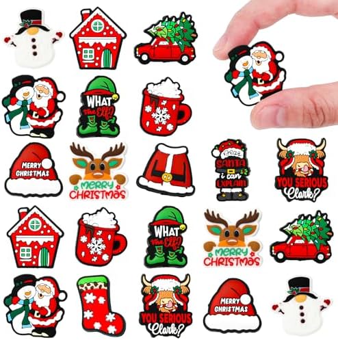 12Pcs Merry Christmas Silicone Focal Beads Xmas Santa Claus Mixed Loose Rubber Beads for Christmas DIY Crafts Pen Keychain Making