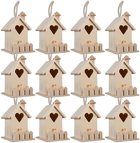 4.7" Heart & Fence Birdhouse by Make Market - Unfinished Hanging Birdhouse Made of 100% Wood, Outdoor Nesting Boxes - Bulk 12 Pack