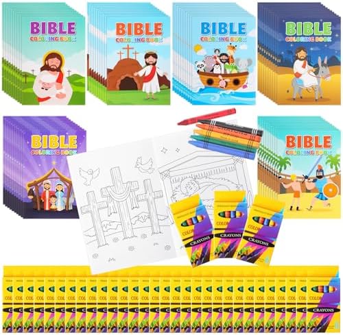 336pcs Christian Coloring Books with Crayon for Kids Bulk Mini Bible Coloring Book Religious Story Activity Booklet for Christmas Party Favor Sunday School Easter Art DIY Craft Gift (Jesus)