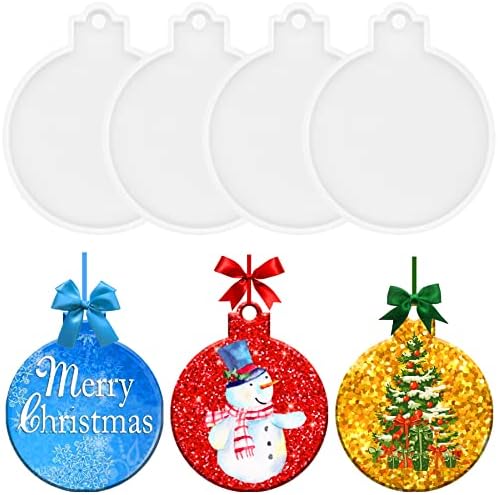 4 Pcs Large Christmas Round Ornament Resin Molds 3.3 Inches Shiny Silicone Casting Molds DIY Craft Supplies for Ornament Keychain Pendant Making