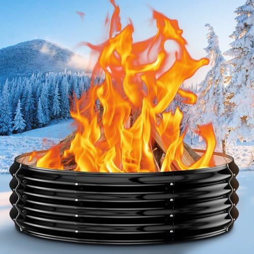 Fire Pit Ring for Outside - 36IN Heavy Duty Round Wood Burning Outdoor Fireplace,High Heat Resistant,12''Raised,Galvanized Steel Firepit Portable for Camping,Bonfire,Backyard,Beach,Porch
