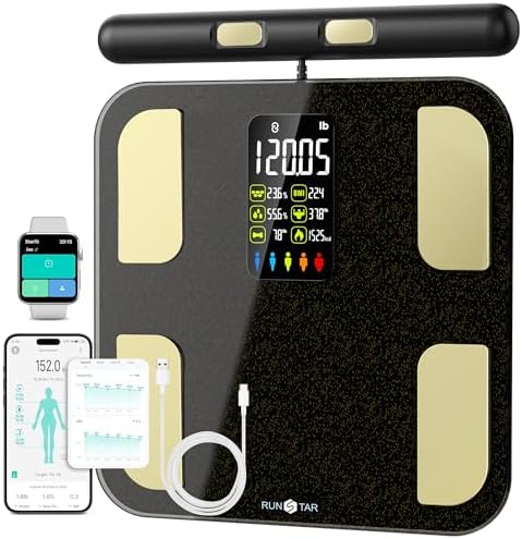Scale for Body Weight, RunSTAR 8 Electrodes High Accurate Rechargeable Composition Analyzer with BMR Index Body Fat Digital Scale Composition Muscle & Fat Measurement Large Display 400lb