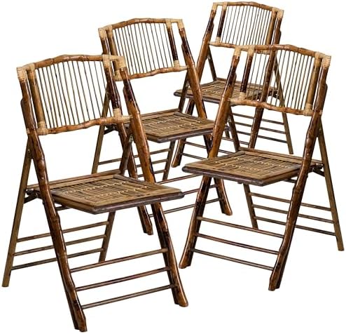Flash Furniture Folding Bohemian Bamboo Chairs with Curved Backs, Modern Bamboo Folding Dining Chairs, 300 lb. Static Weight Capacity, Set of 4