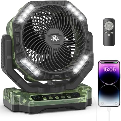 40000mAh Battery Powered Camping Fan - 136H Max Cooling, Rechargeable Battery Operated Oscillating Floor Fan with Charger, Remote & Hook, Portable for Tent Outdoor Patio Garage Hurricane Power Outage