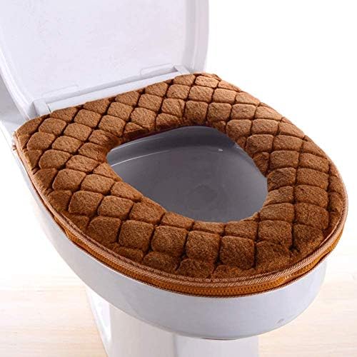 Toilet Seat Cover for Bathroom, Toilet Seat Cushion Covers Soft Thicker Warmer Washable Toilet Seat Cover Pads with Zipper Home Reusable (Brown)