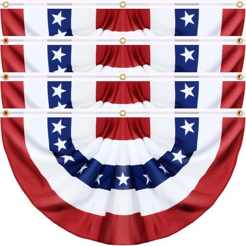 4 Pack Large Size 3 X 6 FT American Bunting Flag 4th of July Decorations, USA Pleated Fan Flag Memorial Day Patriotic Half Fan Banner 100% Polyester Fourth July Independence Day Outdoor Indoor Decor