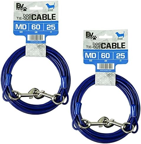 BV Dog Tie Out Cable 25 Feet- Dog Leads for Yard Light Weight- Up to 60 Pounds | Tie Out Cable for Dogs, Reflective Dog Lead, Dog Cable 25ft | Rust Free Dog Chain for Yard Outdoor (Blue Pair)