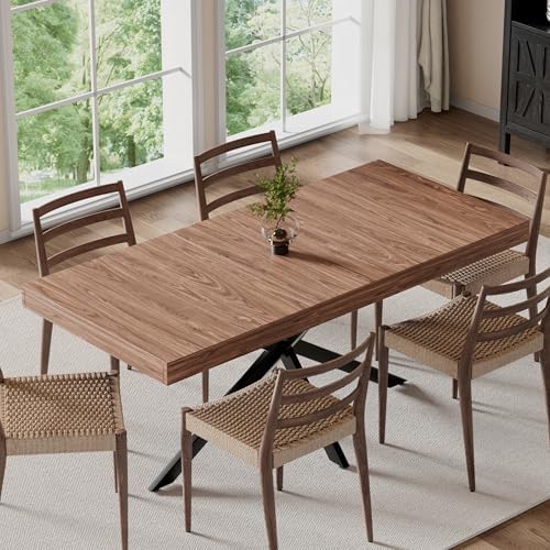 Extendable Dining Room Table for 4-8, 55''-70.9'' Wood Rectangle Expandable Dining Table with Hidden Storage, Space Saving Farmhouse Kitchen Table for Dining Room Kitchen Office