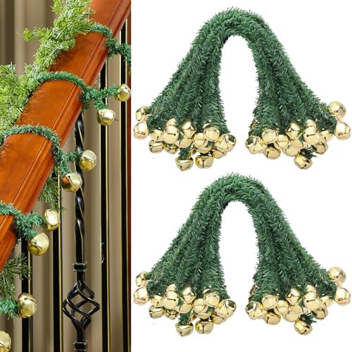 25 Pcs 20 Inches Christmas Garland Ties with Bells Decorative Garland Twist Ties for Banister Stairs Railing Reusable and Flexible Twist for Xmas Holiday Decorations Gift Wrapping (Gold)