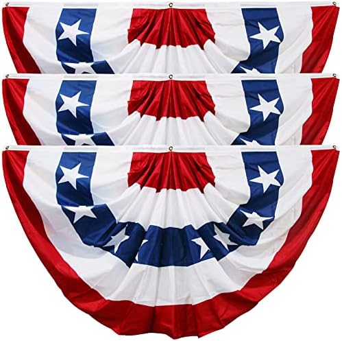HOOSUN 4th Of July Decorations,3 Pack American Flag Bunting for Outside,3x6 FT Fourth of July Bunting Patriotic Decorations,Red White and Blue USA Flags Pleated Fan Flag,American Banners for Porch