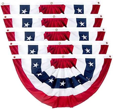2x4 Ft American Pleated Fan Flag, Patriotic Half Fan Bunting Flag, Indoor Outdoor for 4th of July Decoration Memorial Day (Set of 5)