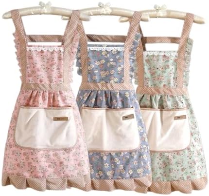 3 Pieces Aprons for Women with Pockets, Floral Kitchen Cooking Aprons,Waterproof Resistant Cotton Apron with Adjustable Strap and Front Pocket for Kids Kitchen,Cooking,Painting,Baking,Server,Barber