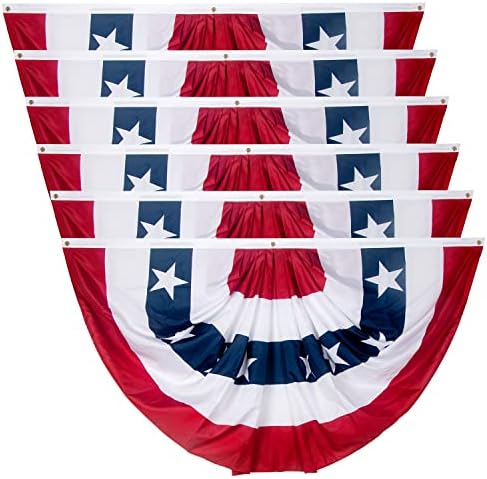 3x6 Ft USA Pleated Fan Flag, American US Flag Bunting for Outside, Patriotic Half Fan Banner Flag with Brass Grommets for 4th of July Indoor Outdoor Decorations,6 pack