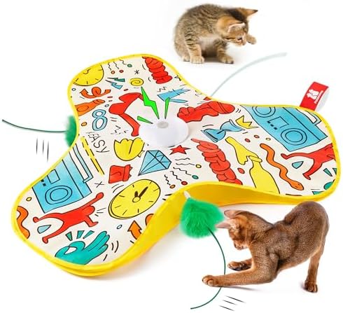 Potaroma Cat Feather Toys Interactive, Unpredicatable in-The-Cover Moving Feather, Hide and Seek Kitten Wand Toy, Rechargeable Automatic Indoor Cat Toy, Exercise Kicker for All Breeds, Graffiti Cover