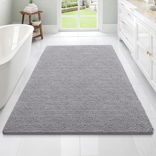 OLANLY Bathroom Rugs 70x46, Extra Soft Absorbent Chenille Bath Rugs, Rubber Backing Quick Dry, Machine Washable Bath Mats for Bathroom Floor, Tub and Shower, Home Decor Accessories, Grey