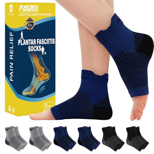 PAPLUS 6 Pairs Ankle Brace for Women and Men, Achilles Tendonitis, Plantar Fasciitis Relief, Ankle Compression Socks Sleeves for Arch Support