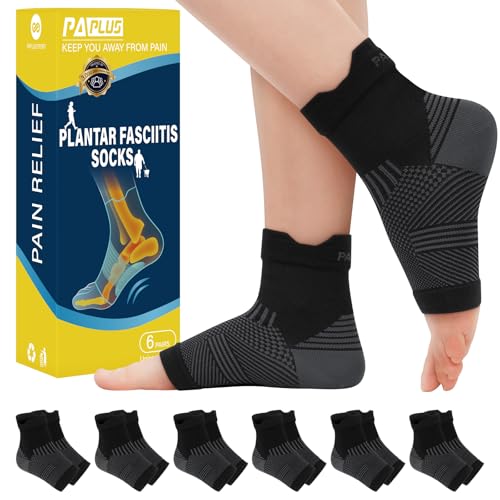 PAPLUS 6 Pairs Ankle Brace for Women and Men, Achilles Tendonitis, Plantar Fasciitis Relief, Ankle Compression Socks Sleeves for Arch Support