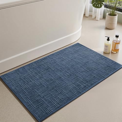 AMOAMI Bath Mat Non Slip Super Absorbent Quick Dry Bath Mats for Bathroom Floor Rubber Backing Washable Bathroom Rugs Modern Woven Jacquard Mat, Beside Tub Bath Rugs, 24" x 36", Blue